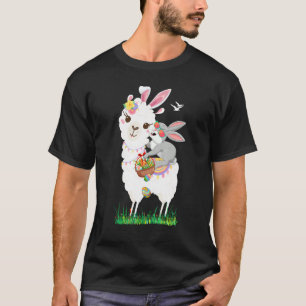 Camiseta Coelhinha Bonita Andando Llama Segurando Cesta de