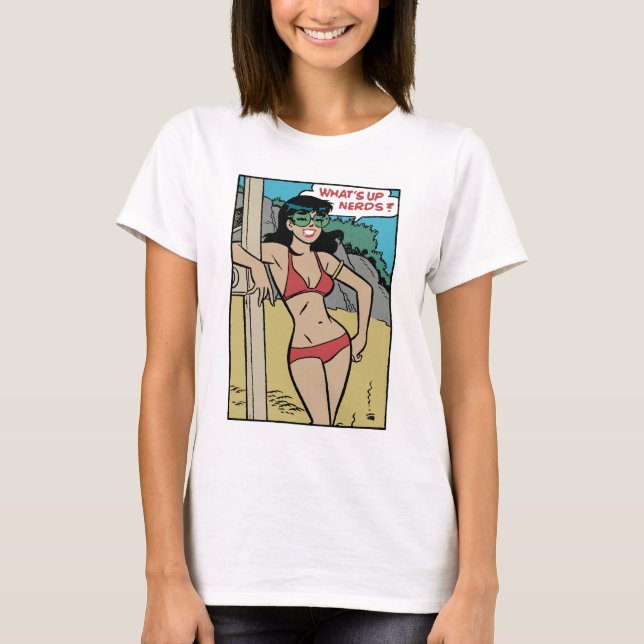 Camiseta Coelhinha de Praia Bronzeada de Biquíni • O que es (Frente)