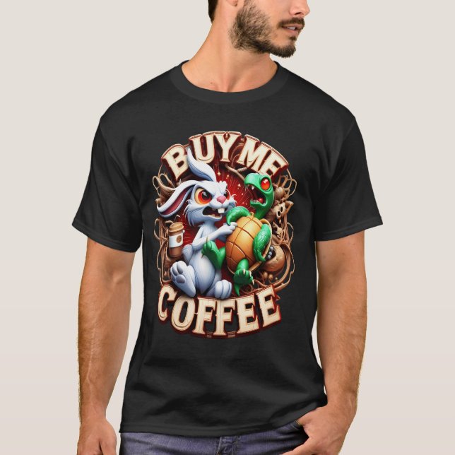 Camiseta Coelhinha e Tartaruga com Comprar de café (Frente)