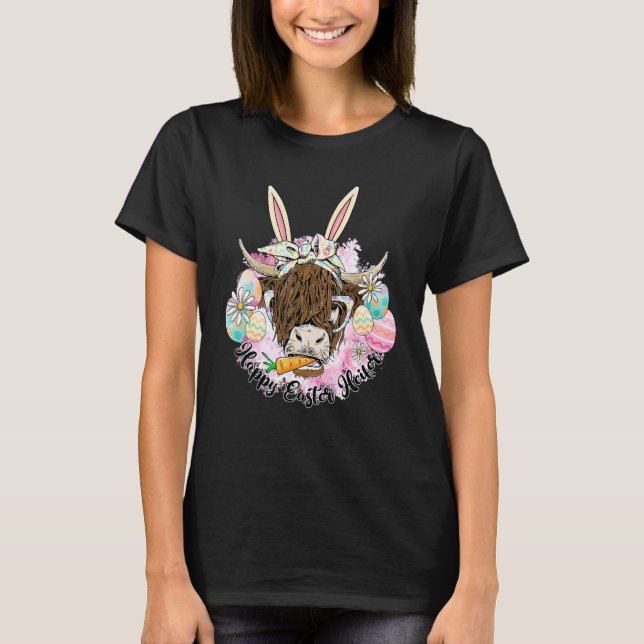 Camiseta Coelhinhas Feliz Páscoa Bezerras Coelho Vaca Longa (Frente)