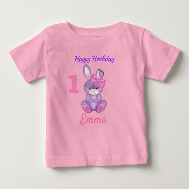 Camiseta Coelhinhas Rosa Fofas Personalizar Aniversário  (Frente)