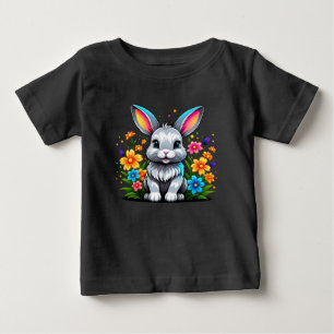 Camiseta Coelhinho Bonito com Flores Coloridas