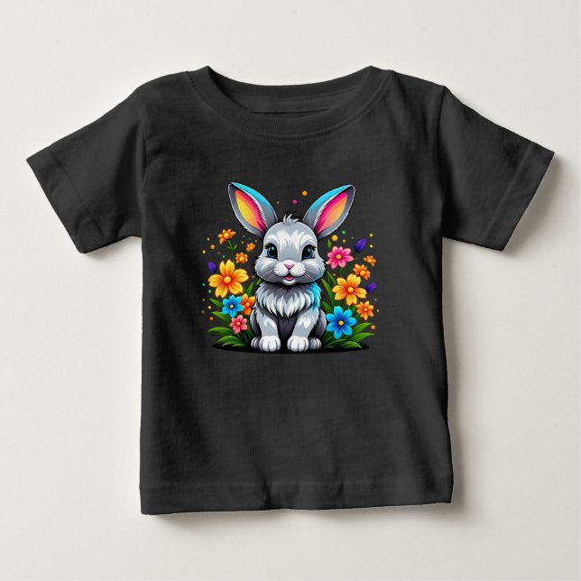 Camiseta Coelhinho Bonito com Flores Coloridas (Frente)