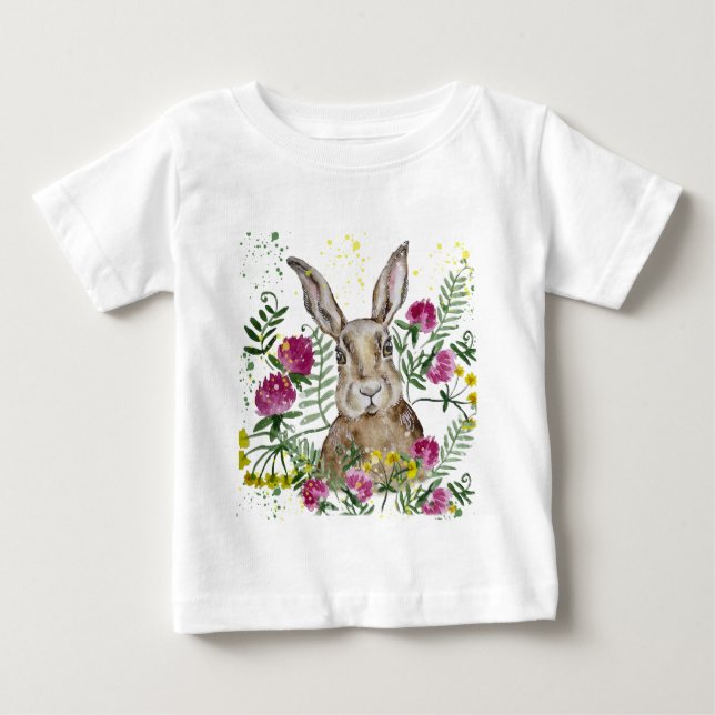 Camiseta Coelhinho bonito em flores aquáticas (Frente)