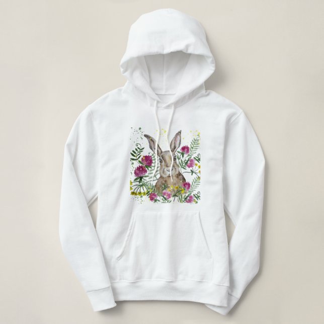 Camiseta Coelhinho bonito em flores aquáticas (Frente do Design)