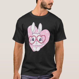 Camiseta Coelhinho Bonito Rosto Rosa Flores De Coração Ócul