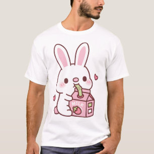 Camiseta Coelhinho Branco Bonito Adora Leite de Morango Beb