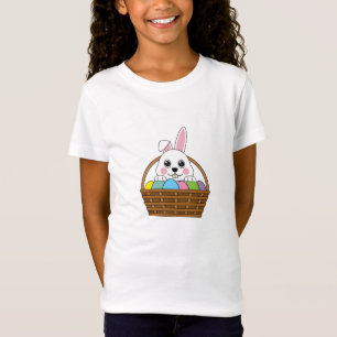 Camiseta Coelhinho Branco Bonito Colorido de Caça de Ovo de
