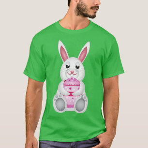Camiseta Coelhinho branco com ovo rosa de Páscoa