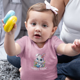 Camiseta Coelhinho Branco e Bonito de Páscoa com Ovo