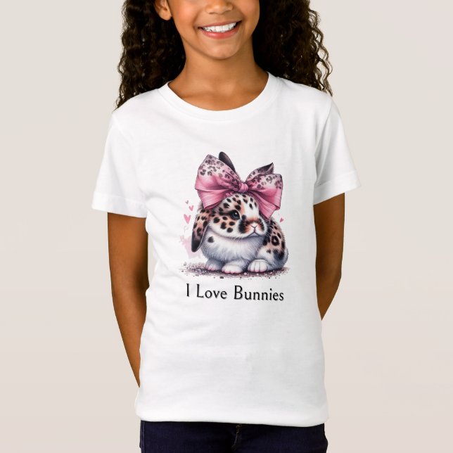 Camiseta Coelhinho Com Laço de Cabelo Encantador  (Frente)