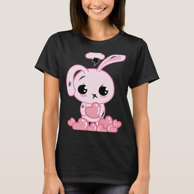 Camiseta Coelhinho Cor-de-rosa-Gótico Pastel Sob Tempestade (Frente)