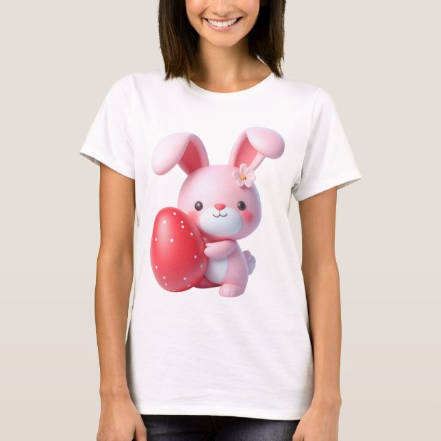 Camiseta Coelhinho Da Páscoa 3D Segurando Ovo (Frente)