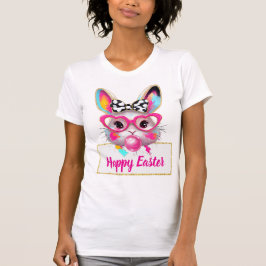 Camiseta Coelhinho da Páscoa Fofo de Óculos de Coração Rosa