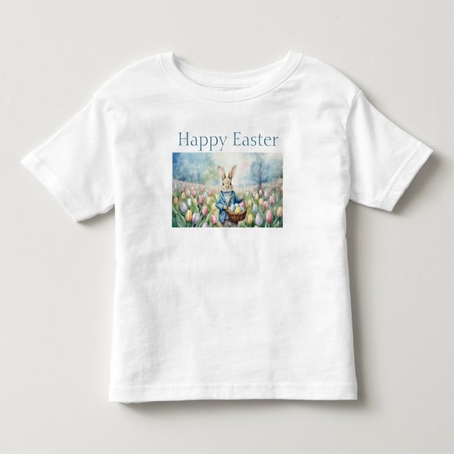 Camiseta Coelhinho da Páscoa num campo de Tulips (Frente)