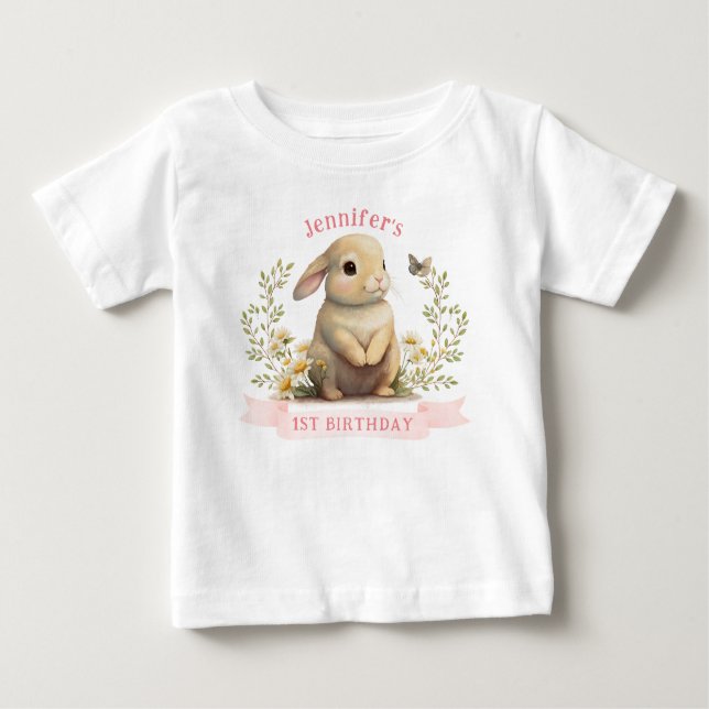 Camiseta Coelhinho de bebê bonito com Páscoa de borboleta A (Frente)
