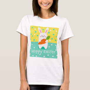 Camiseta Coelhinho de cartoon segurando cenoura, bolinhas