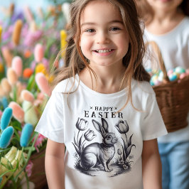 Camiseta Coelhinho de Felz pascoa com Tulipas com Tinta Ret