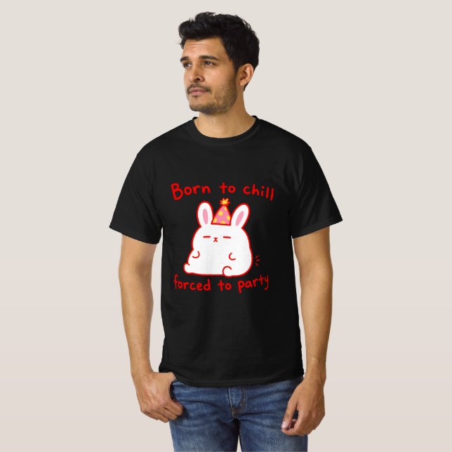 Camiseta Coelhinho de Festa Nascido para Relaxar (Frente Completa)