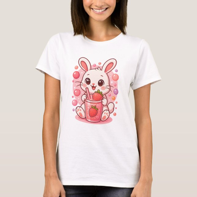 Camiseta Coelhinho De Leite De Morango Kawaii - Coelho Cor- (Frente)