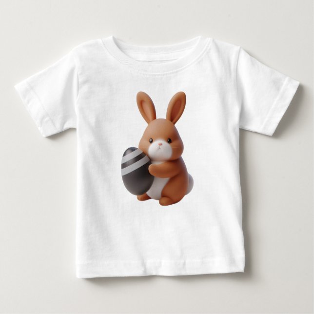 Camiseta Coelhinho de Páscoa 3D animado com ovo Decorado (Frente)