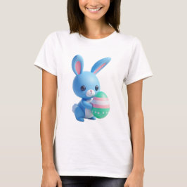 Camiseta Coelhinho de Páscoa 3D Repleto Segurando um Ovo Co