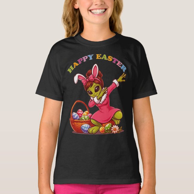 Camiseta Coelhinho de Páscoa Alien Divertido Dabbing Ovo de (Frente)