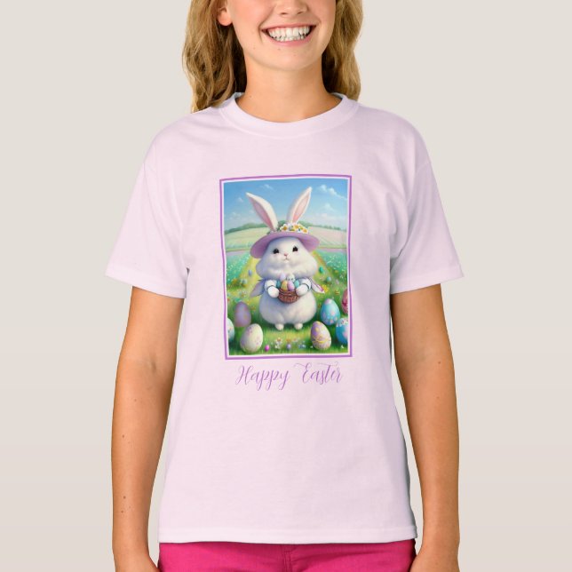 Camiseta Coelhinho de Páscoa bonito 01 (Frente)