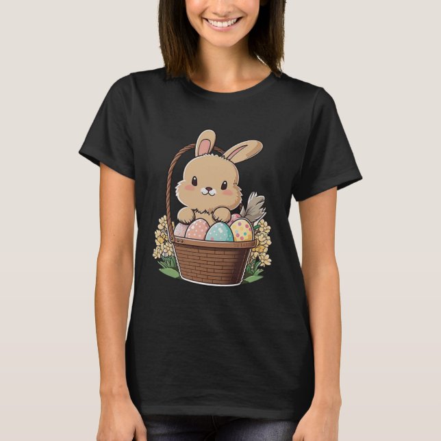 Camiseta Coelhinho de Páscoa bonito com ovos de Páscoa pint (Frente)