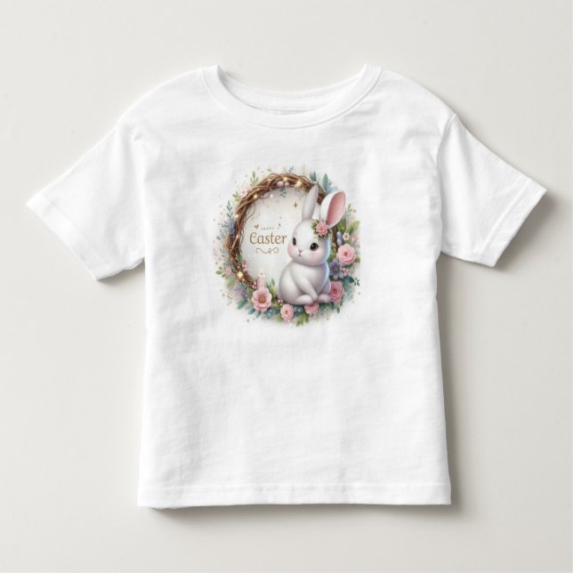 Camiseta Coelhinho de Páscoa Bonito com Terra Floral (Frente)