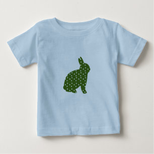 Camiseta Coelhinho de Páscoa bonito verde-oliva com mancha