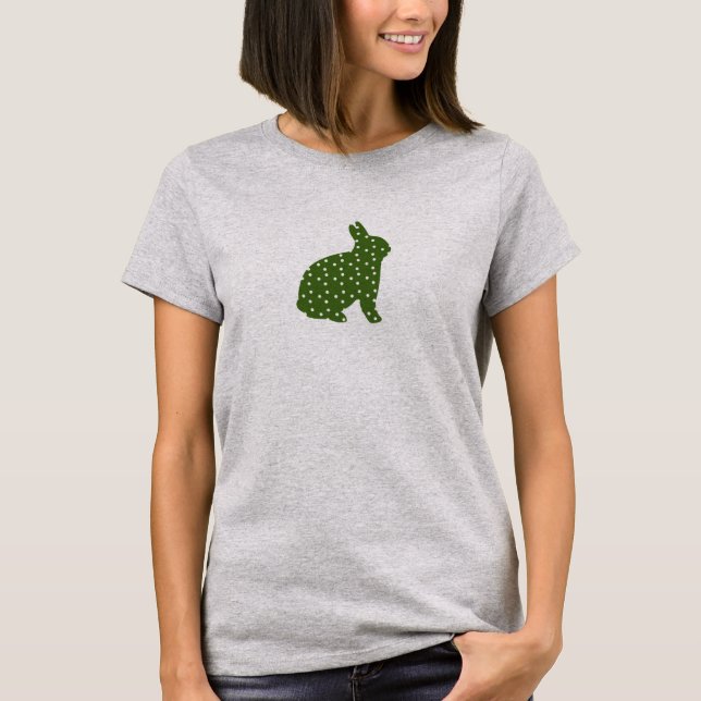 Camiseta Coelhinho de Páscoa bonito verde-oliva com manchas (Frente)