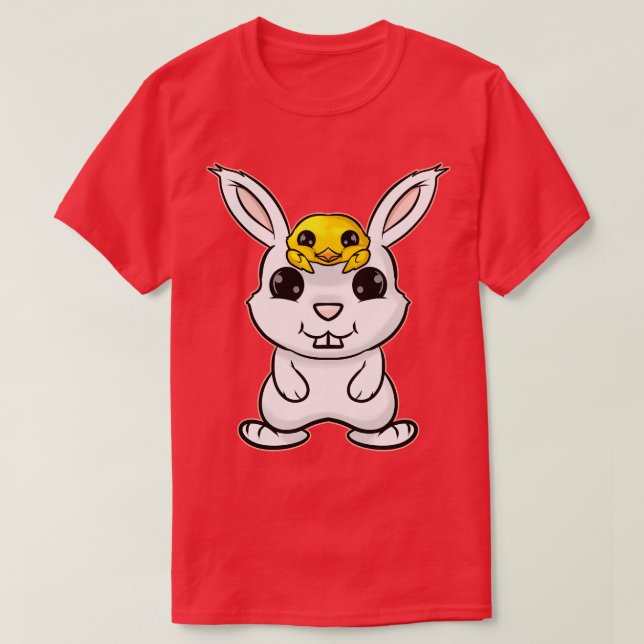 Camiseta Coelhinho De Páscoa Com Pintinho Bonito Na Cabeça  (Frente do Design)