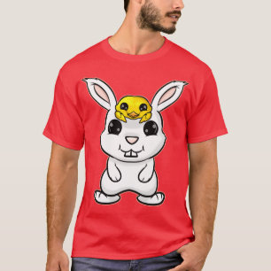 Camiseta Coelhinho De Páscoa Com Pintinho Bonito Na Cabeça 