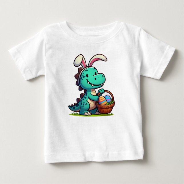 Camiseta Coelhinho de Páscoa dinossauro fofo (Frente)