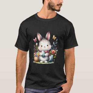 Camiseta Coelhinho de Páscoa Fofo Com Fundo Floral