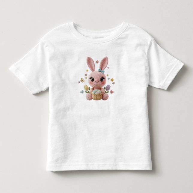 Camiseta Coelhinho de Páscoa Fofo Crochet Estilo Arte Paste (Frente)