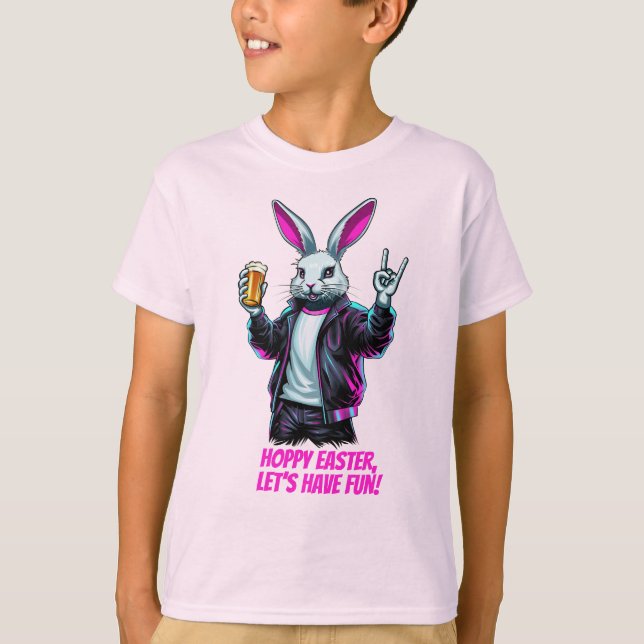 Camiseta Coelhinho de Páscoa ruim! Páscoa Hoppy, vamos nos  (Frente)
