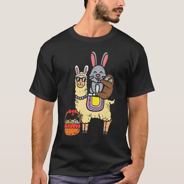 Camiseta Coelhinho De Páscoa Sobre Ovos De Llama Rapazes Da (Frente)