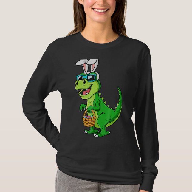 Camiseta Coelhinho De Páscoa T Rex Com Garrafas De Ovos Din (Frente)