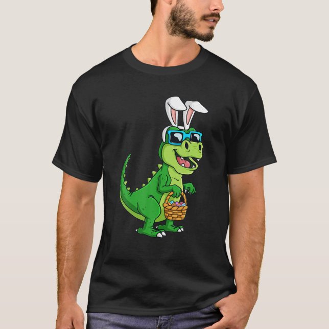 Camiseta Coelhinho De Páscoa T Rex Com Uma Cesta De Ovos En (Frente)