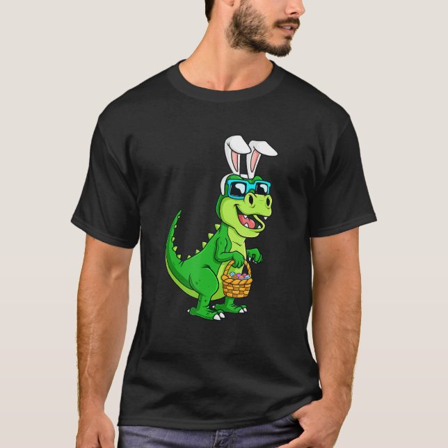 Camiseta Coelhinho De Páscoa T Rex Com Uma Cesta De Ovos En (Frente)