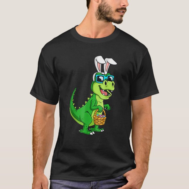 Camiseta Coelhinho De Páscoa T Rex Com Uma Cesta De Ovos En (Frente)