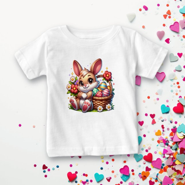 Camiseta Coelhinho de Páscoa Whimsical com Cesta Personaliz (Criador carregado)
