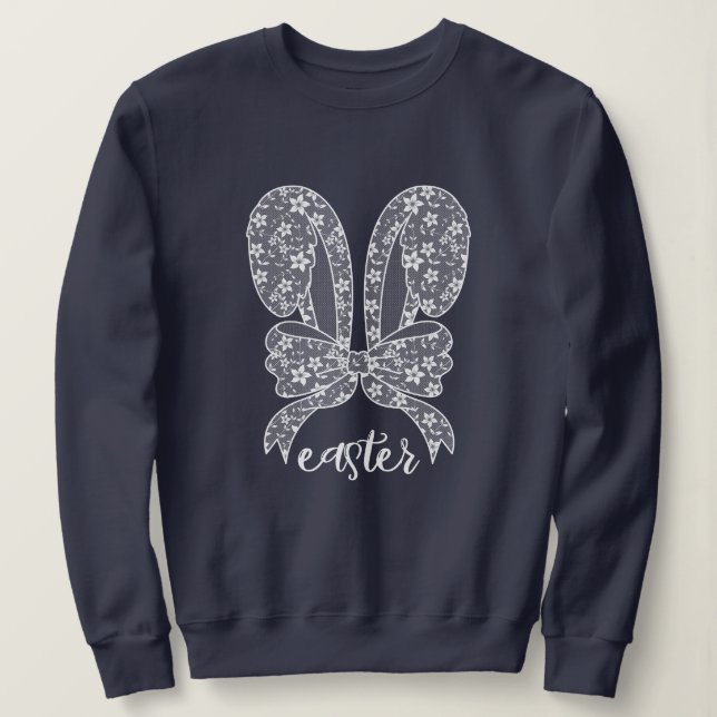 Camiseta Coelhinho de Renda da Páscoa Orelhas de Renda Laço (Frente do Design)