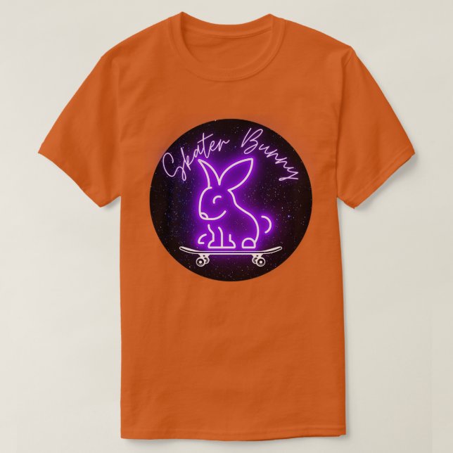 Camiseta Coelhinho de Skater Roxo no Skateboard (Frente do Design)