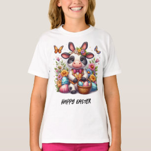 Camiseta Coelhinho de Vaca Páscoa Adorável com Ovos