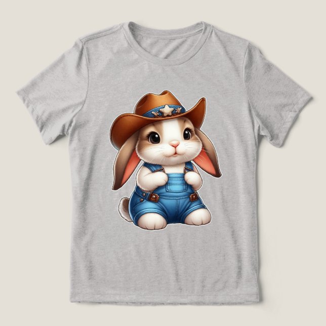 Camiseta Coelhinho de vaqueiro com chapéu e macacões (Design frontal)
