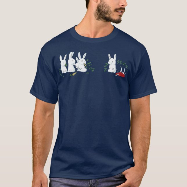 Camiseta Coelhinho Engraçado Comendo Carne (Frente)