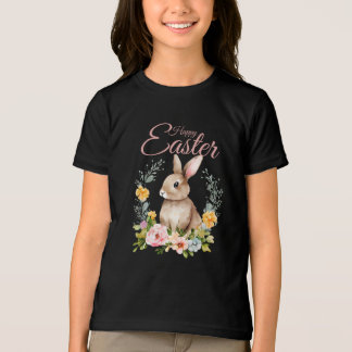 Camiseta Coelhinho Floral de Aquarela Adorável Páscoa